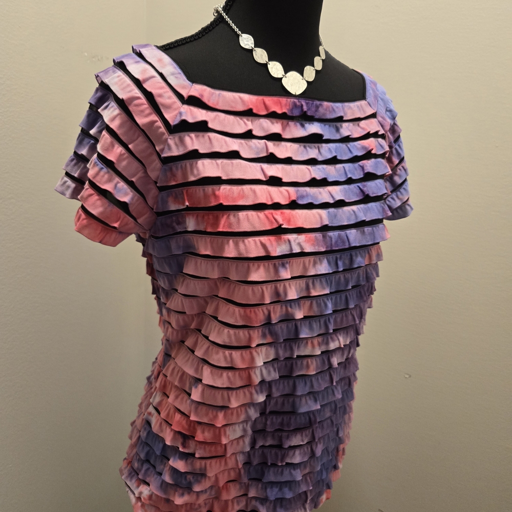 New Directions Ruffled Pink and Purple Blouse